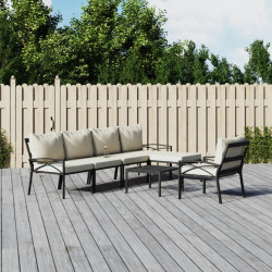 7 Pcs conjunto lounge de jardim aço c/ almofadões areia