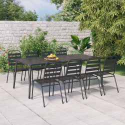 9 Pcs conjunto de jantar para jardim aço antracite