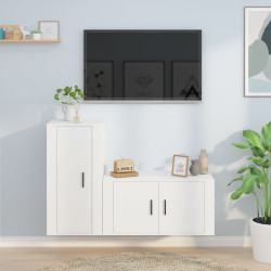 2 Pcs conjunto móveis de TV derivados de madeira branco