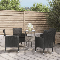5 Pcs conjunto bistrô de jardim c/ almofadões vime PE preto