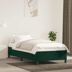 Estrutura de cama sem colchão 100x200 cm veludo verde-escuro