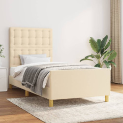 Estrutura de cama sem colchão 100x200 cm tecido cor creme