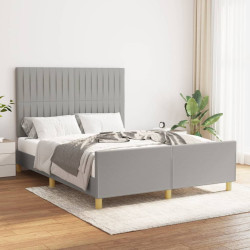 Estrutura de cama sem colchão 140x200 cm tecido cinzento-claro
