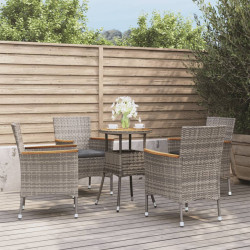 5 Pcs conjunto bistrô de jardim c/ almofadões vime PE cinza