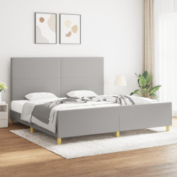 Estrutura de cama sem colchão 200x200 cm tecido cinzento-claro
