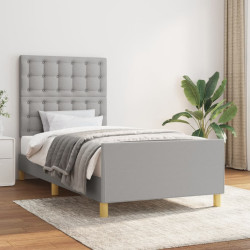 Estrutura de cama sem colchão 100x200 cm tecido cinzento-claro