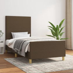 Estrutura de cama sem colchão 100x200 cm tecido castanho-escuro
