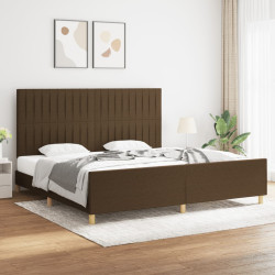 Estrutura de cama sem colchão 200x200 cm tecido castanho-escuro