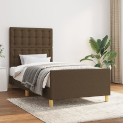 Estrutura de cama sem colchão 100x200 cm tecido castanho-escuro