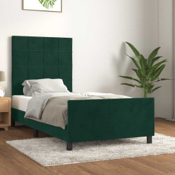 Estrutura de cama sem colchão 120x200 cm veludo verde-escuro