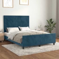 Estrutura de cama sem colchão 140x190 cm veludo azul-escuro