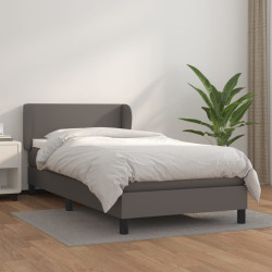 Cama com molas/colchão 100x200 cm couro artificial cinzento