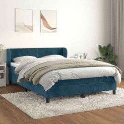 Cama com molas/colchão 140x190 cm veludo azul-escuro