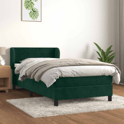 Cama com molas/colchão 90x200 cm veludo verde-escuro