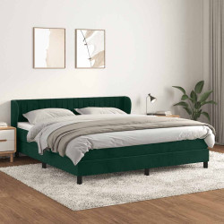 Cama com molas/colchão 160x200 cm veludo verde-escuro