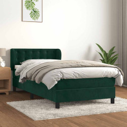 Cama com molas/colchão 90x190 cm veludo verde-escuro
