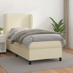 Cama com molas/colchão 100x200 cm couro artificial cor creme