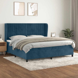 Cama com molas/colchão 200x200 cm veludo azul-escuro
