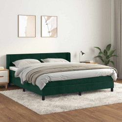 Cama com molas/colchão 160x200 cm veludo verde-escuro