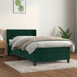 Cama com molas/colchão 90x200 cm veludo verde-escuro