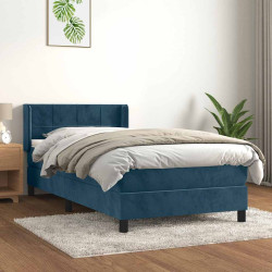 Cama com molas/colchão 90x200 cm veludo azul-escuro