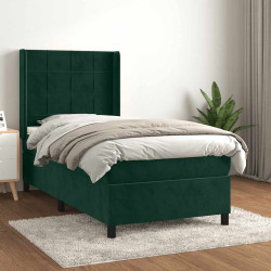 Cama com molas/colchão 90x190 cm veludo verde-escuro