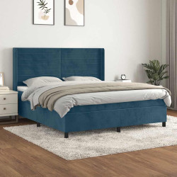 Cama com molas/colchão 160x200 cm veludo azul-escuro