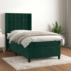 Cama com molas/colchão 80x200 cm veludo verde-escuro
