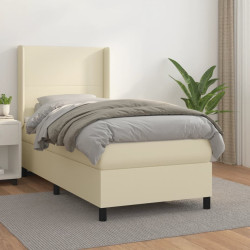 Cama com molas/colchão 80x200 cm couro artificial cor creme