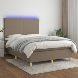 Cama box spring colchão/LED 140x190cm tecido cinza-acastanhado
