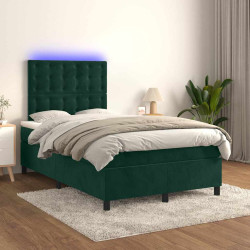 Cama box spring c/ colchão/LED 120x200 cm veludo verde-escuro