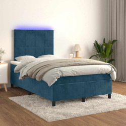 Cama box spring c/ colchão/LED 120x200 cm veludo azul-escuro