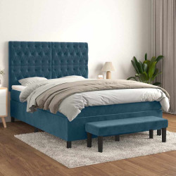 Cama com molas/colchão 140x200 cm veludo azul-escuro