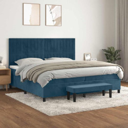 Cama com molas/colchão 200x200 cm veludo azul-escuro