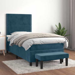 Cama com molas/colchão 100x200 cm veludo azul-escuro