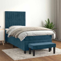 Cama com molas/colchão 90x190 cm veludo azul-escuro