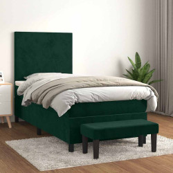Cama com molas/colchão 90x200 cm veludo verde-escuro