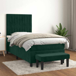 Cama com molas/colchão 80x200 cm veludo verde-escuro