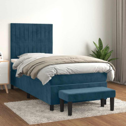 Cama com molas/colchão 90x200 cm veludo azul-escuro