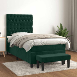 Cama com molas/colchão 90x190 cm veludo verde-escuro