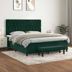 Cama com molas/colchão 160x200 cm veludo verde-escuro