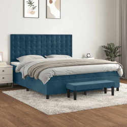 Cama com molas/colchão 160x200 cm veludo azul-escuro