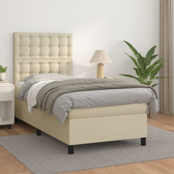 Cama com molas/colchão 90x190 cm couro artificial cor creme