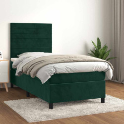 Cama com molas/colchão 90x190 cm veludo verde-escuro