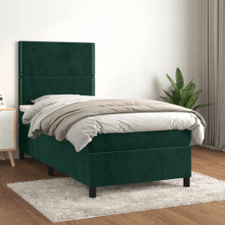 Cama com molas/colchão 100x200 cm veludo verde-escuro