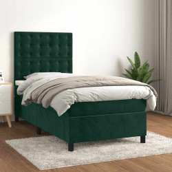 Cama com molas/colchão 90x190 cm veludo verde-escuro