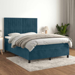 Cama com molas/colchão 140x200 cm veludo azul-escuro
