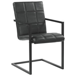Cadeiras de jantar cantilever 2 pcs couro genuíno preto