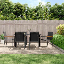 7 Pcs conjunto de jantar para jardim textilene e aço preto