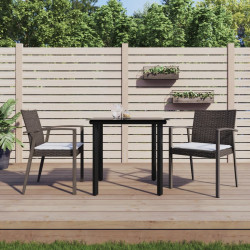 3 Pcs conjunto de jantar p/ jardim c/ almofadões vime PE e aço